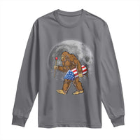 Patriotic Bigfoot 4th of July Long Sleeve Shirt American Flag Merica Fireworks Sasquatch Moon - Wonder Print Shop