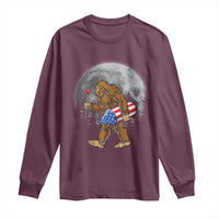 Patriotic Bigfoot 4th of July Long Sleeve Shirt American Flag Merica Fireworks Sasquatch Moon - Wonder Print Shop