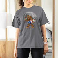 Patriotic Bigfoot 4th of July T Shirt For Women American Flag Merica Fireworks Sasquatch Moon - Wonder Print Shop
