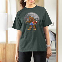 Patriotic Bigfoot 4th of July T Shirt For Women American Flag Merica Fireworks Sasquatch Moon - Wonder Print Shop