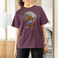 Patriotic Bigfoot 4th of July T Shirt For Women American Flag Merica Fireworks Sasquatch Moon - Wonder Print Shop