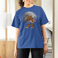 Patriotic Bigfoot 4th of July T Shirt For Women American Flag Merica Fireworks Sasquatch Moon - Wonder Print Shop