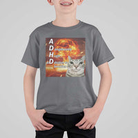 ADHD Cat Meme T Shirt For Kid Funny Kitty Flames Neurodivergent Gen Z - Wonder Print Shop