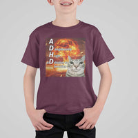 ADHD Cat Meme T Shirt For Kid Funny Kitty Flames Neurodivergent Gen Z - Wonder Print Shop
