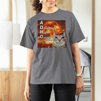 ADHD Cat Meme T Shirt For Women Funny Kitty Flames Neurodivergent Gen Z - Wonder Print Shop