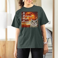 ADHD Cat Meme T Shirt For Women Funny Kitty Flames Neurodivergent Gen Z - Wonder Print Shop