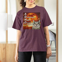 ADHD Cat Meme T Shirt For Women Funny Kitty Flames Neurodivergent Gen Z - Wonder Print Shop
