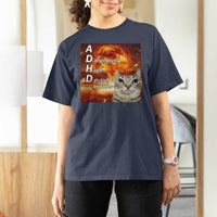 ADHD Cat Meme T Shirt For Women Funny Kitty Flames Neurodivergent Gen Z - Wonder Print Shop