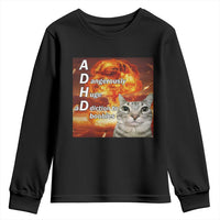 ADHD Cat Meme Youth Sweatshirt Funny Kitty Flames Neurodivergent Gen Z - Wonder Print Shop