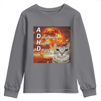 ADHD Cat Meme Youth Sweatshirt Funny Kitty Flames Neurodivergent Gen Z - Wonder Print Shop