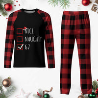 67 Christmas Plaid Pajama Set Funny Nice Naughty Six Seven 6 7 Meme Brain Rot - Wonder Print Shop