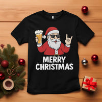 Merry Christmas Funny Santa Drinking Beer T Shirt - Wonder Print Shop