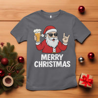 Merry Christmas Funny Santa Drinking Beer T Shirt - Wonder Print Shop
