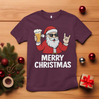 Merry Christmas Funny Santa Drinking Beer T Shirt - Wonder Print Shop