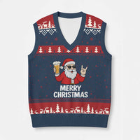Merry Xmas Funny Santa Drinking Beer V-Neck Knit Sweater Vest - Wonder Print Shop