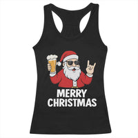Merry Christmas Funny Santa Drinking Beer Racerback Tank Top - Wonder Print Shop