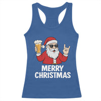 Merry Christmas Funny Santa Drinking Beer Racerback Tank Top - Wonder Print Shop