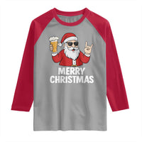 Merry Christmas Funny Santa Drinking Beer Raglan Shirt - Wonder Print Shop