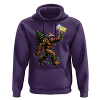 Santa Bigfoot Christmas Tree Hoodie Xmas Lights Funny Sasquatch Beer - Wonder Print Shop