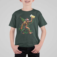 Santa Bigfoot Christmas Tree T Shirt For Kid Xmas Lights Funny Sasquatch Beer - Wonder Print Shop