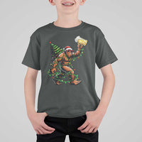 Santa Bigfoot Christmas Tree T Shirt For Kid Xmas Lights Funny Sasquatch Beer - Wonder Print Shop
