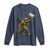 Santa Bigfoot Christmas Tree Long Sleeve Shirt Xmas Lights Funny Sasquatch Beer - Wonder Print Shop