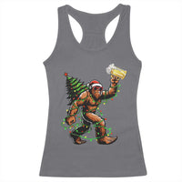 Santa Bigfoot Christmas Tree Racerback Tank Top Xmas Lights Funny Sasquatch Beer - Wonder Print Shop