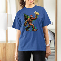 Santa Bigfoot Christmas Tree T Shirt For Women Xmas Lights Funny Sasquatch Beer - Wonder Print Shop