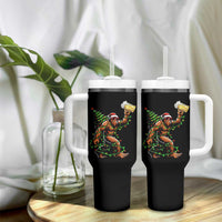 Santa Bigfoot Christmas Tree Tumbler With Handle Xmas Lights Funny Sasquatch Beer - Wonder Print Shop