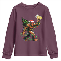 Santa Bigfoot Christmas Tree Youth Sweatshirt Xmas Lights Funny Sasquatch Beer - Wonder Print Shop
