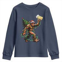 Santa Bigfoot Christmas Tree Youth Sweatshirt Xmas Lights Funny Sasquatch Beer - Wonder Print Shop