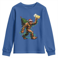 Santa Bigfoot Christmas Tree Youth Sweatshirt Xmas Lights Funny Sasquatch Beer - Wonder Print Shop