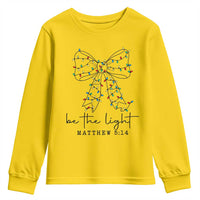 Be The Light Christmas Coquette Bow Youth Sweatshirt Christian Religious Bible Verse - Wonder Print Shop