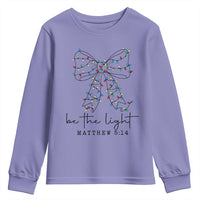 Be The Light Christmas Coquette Bow Youth Sweatshirt Christian Religious Bible Verse - Wonder Print Shop