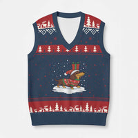 Xmas Dachshund V-Neck Knit Sweater Vest Funny Weiner Santa Hat Xmas Dog Puppy Lover - Wonder Print Shop