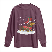 Christmas Dachshund Long Sleeve Shirt Funny Weiner Santa Hat Xmas Dog Puppy Lover - Wonder Print Shop