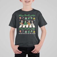 Festive Goose On The Loose Christmas T Shirt For Kid Cute Xmas Duck Silly Gooses Coquette Bow - Wonder Print Shop