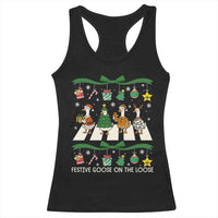 Festive Goose On The Loose Christmas Racerback Tank Top Cute Xmas Duck Silly Gooses Coquette Bow - Wonder Print Shop