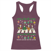 Festive Goose On The Loose Christmas Racerback Tank Top Cute Xmas Duck Silly Gooses Coquette Bow - Wonder Print Shop