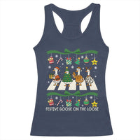 Festive Goose On The Loose Christmas Racerback Tank Top Cute Xmas Duck Silly Gooses Coquette Bow - Wonder Print Shop