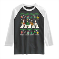 Festive Goose On The Loose Christmas Raglan Shirt Cute Xmas Duck Silly Gooses Coquette Bow - Wonder Print Shop