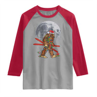 Santa Bigfoot Christmas Raglan Shirt Funny Sasquatch Skiing Snowboard Ski Lover Skier - Wonder Print Shop