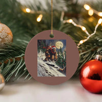 Christmas Bigfoot Skiing Ceramic Ornament Funny Santa Sasquatch Snowboard Ski Lover Skier - Wonder Print Shop