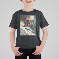 Christmas Bigfoot Skiing T Shirt For Kid Funny Santa Sasquatch Snowboard Ski Lover Skier - Wonder Print Shop