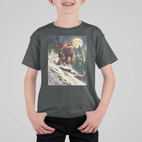 Christmas Bigfoot Skiing T Shirt For Kid Funny Santa Sasquatch Snowboard Ski Lover Skier - Wonder Print Shop