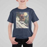 Christmas Bigfoot Skiing T Shirt For Kid Funny Santa Sasquatch Snowboard Ski Lover Skier - Wonder Print Shop