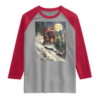 Christmas Bigfoot Skiing Raglan Shirt Funny Santa Sasquatch Snowboard Ski Lover Skier - Wonder Print Shop
