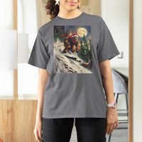 Christmas Bigfoot Skiing T Shirt For Women Funny Santa Sasquatch Snowboard Ski Lover Skier - Wonder Print Shop