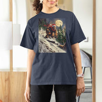 Christmas Bigfoot Skiing T Shirt For Women Funny Santa Sasquatch Snowboard Ski Lover Skier - Wonder Print Shop