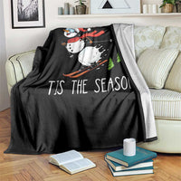 Funny Skiing Snowman Throw Blanket Funny Tis The Season Snow Ski Lover Skier - Wonder Print Shop